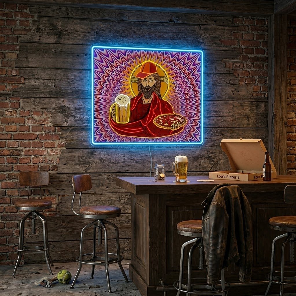ShineNeon™ Trippy Jesus Beer And Pizza Party Neon Sign USB Power - Shineneon