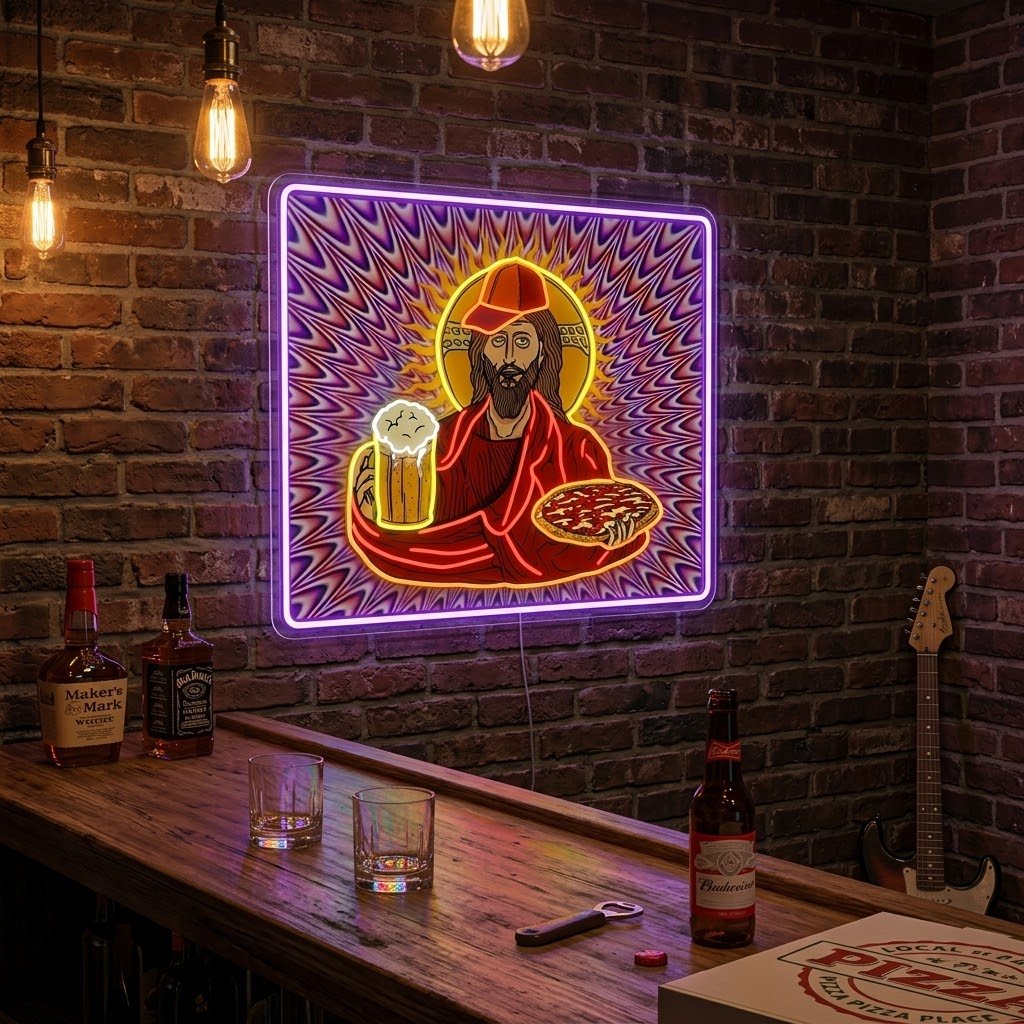 ShineNeon™ Trippy Jesus Beer And Pizza Party Neon Sign USB Power - Shineneon