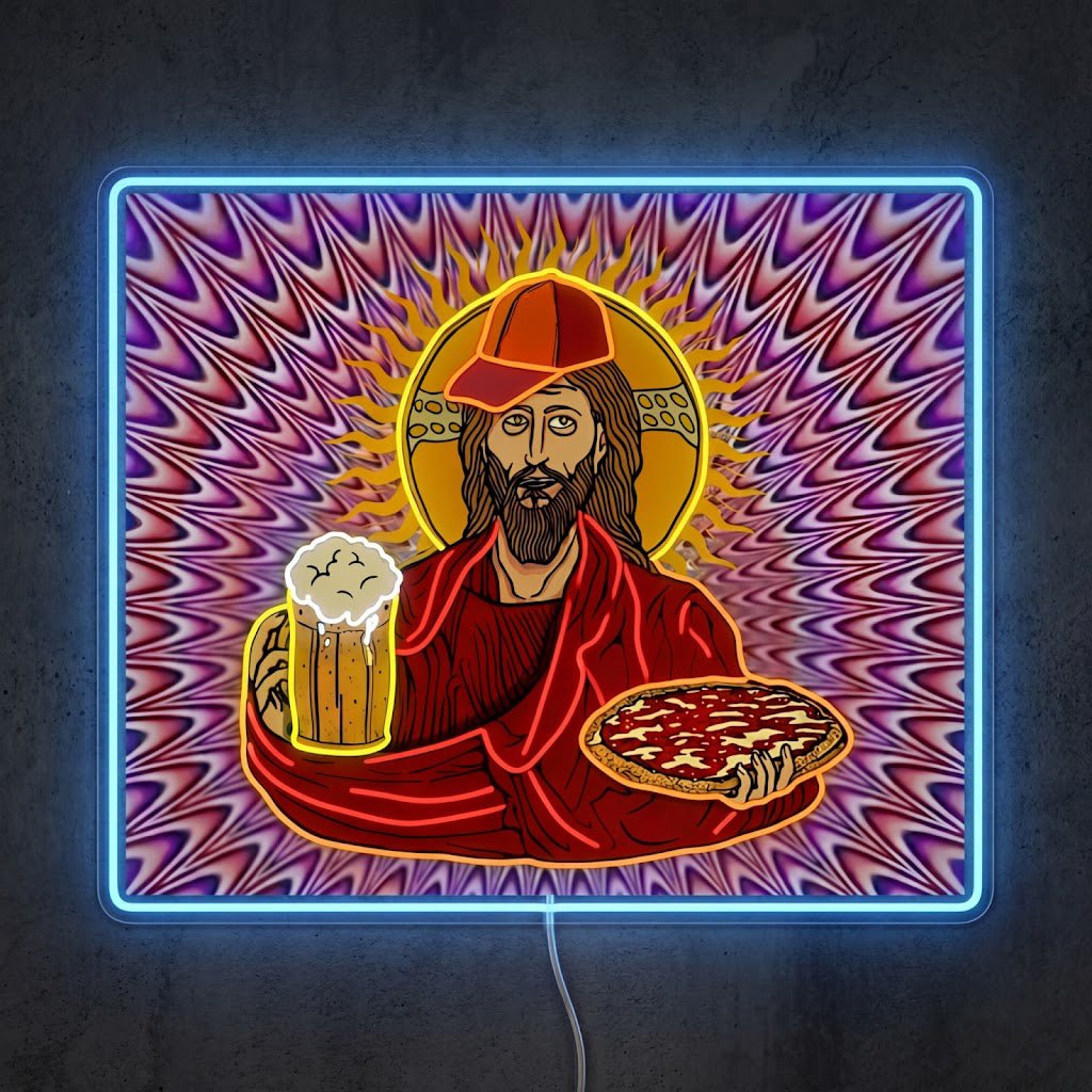 ShineNeon™ Trippy Jesus Beer And Pizza Party Neon Sign USB Power - Shineneon