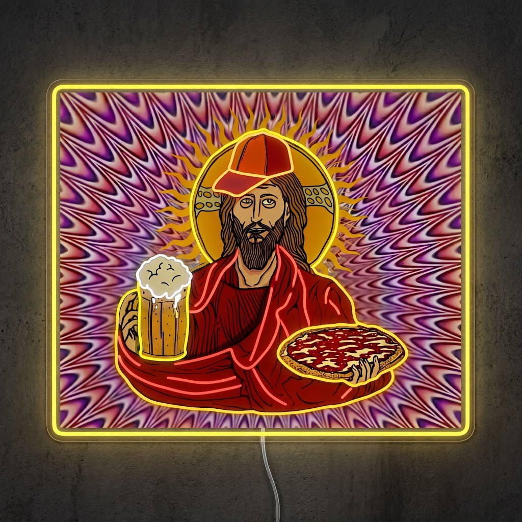 ShineNeon™ Trippy Jesus Beer And Pizza Party Neon Sign USB Power - Shineneon