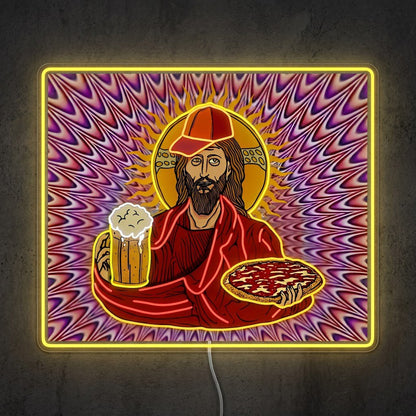 ShineNeon™ Trippy Jesus Beer And Pizza Party Neon Sign USB Power - Shineneon