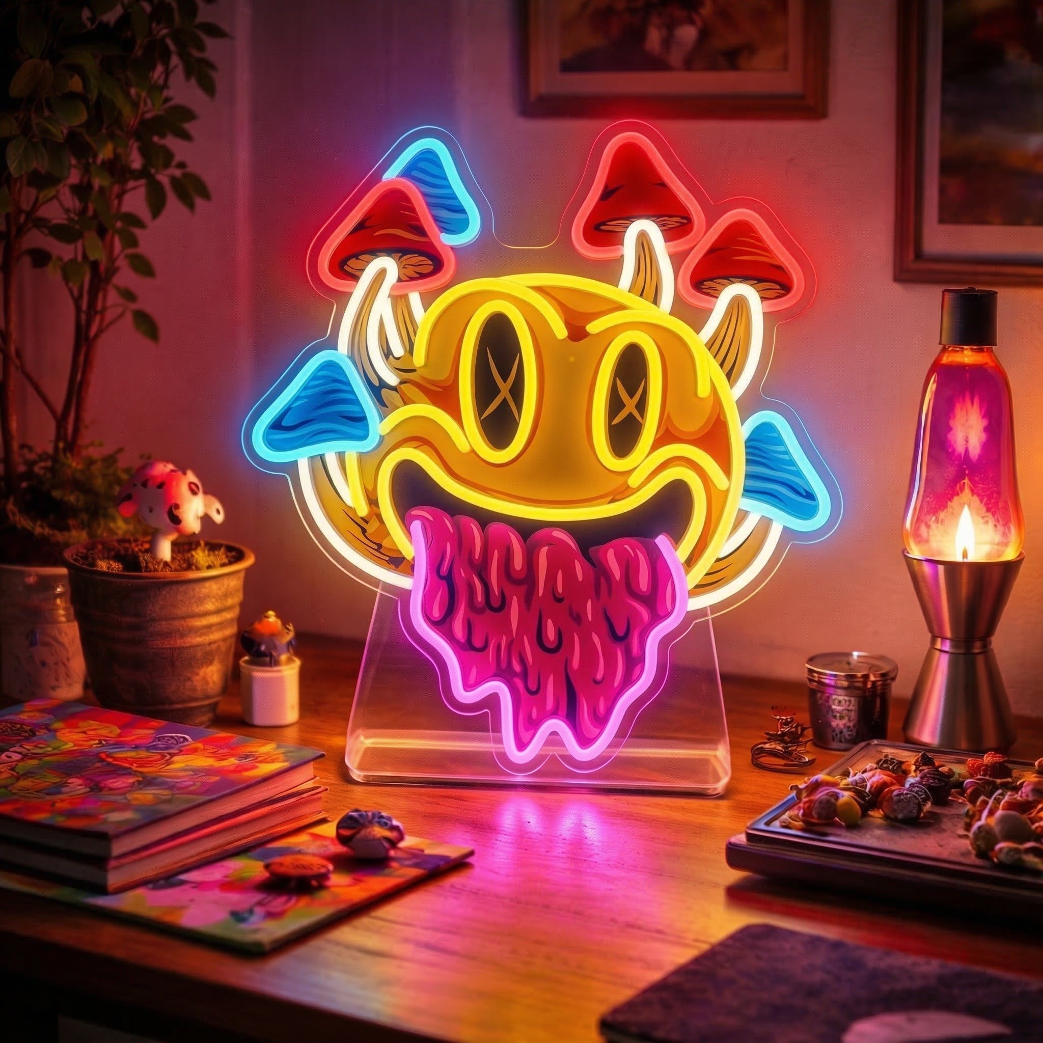 ShineNeon™ Trippy Melting Smiley Face Neon Sign - Psychedelic Wall Decor for Game Room & Man Cave - Shineneon