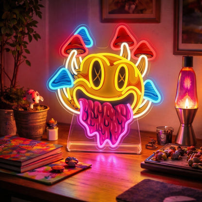 ShineNeon™ Trippy Melting Smiley Face Neon Sign - Psychedelic Wall Decor for Game Room & Man Cave - Shineneon