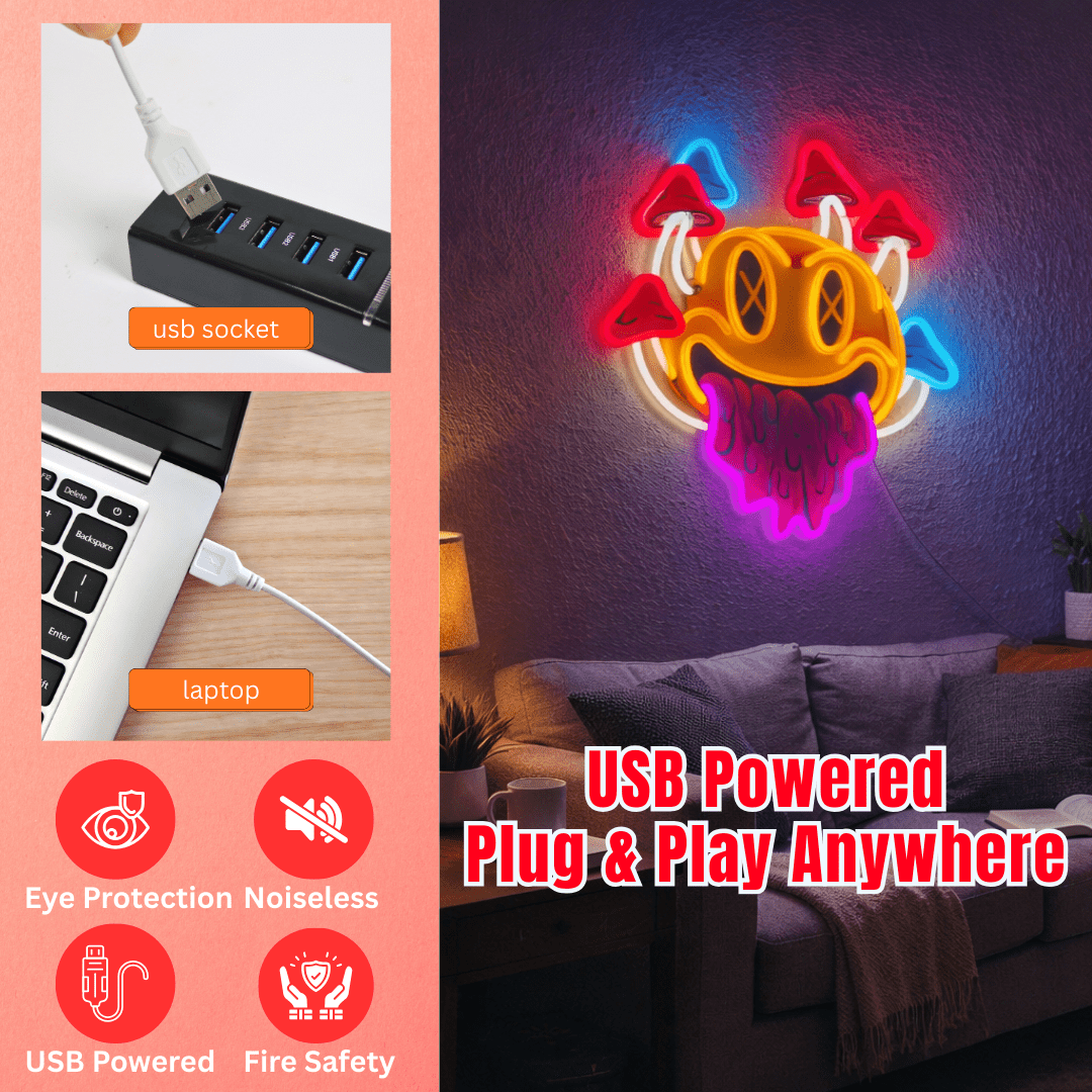 ShineNeon™ Trippy Melting Smiley Face Neon Sign - Psychedelic Wall Decor for Game Room & Man Cave - Shineneon