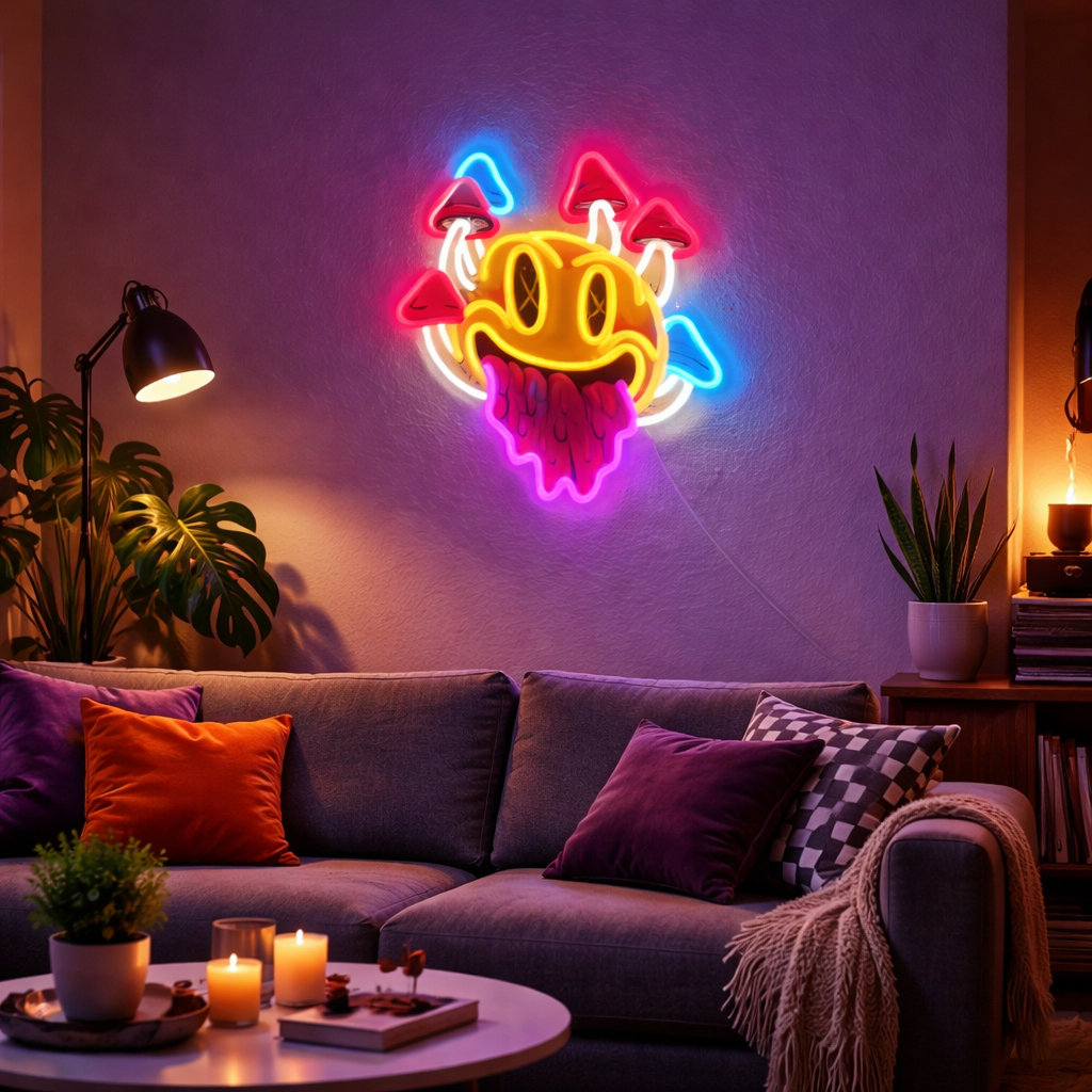 ShineNeon™ Trippy Melting Smiley Face Neon Sign - Psychedelic Wall Decor for Game Room & Man Cave - Shineneon