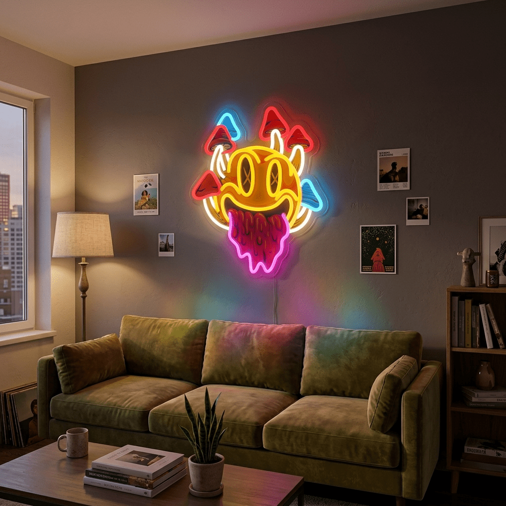 ShineNeon™ Trippy Melting Smiley Face Neon Sign - Psychedelic Wall Decor for Game Room & Man Cave - Shineneon