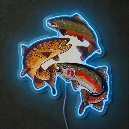 ShineNeon™ Trout Trio LED Neon Sign Rainbow Brown & Brook Trout Fishing Decor USB Power - Shineneon