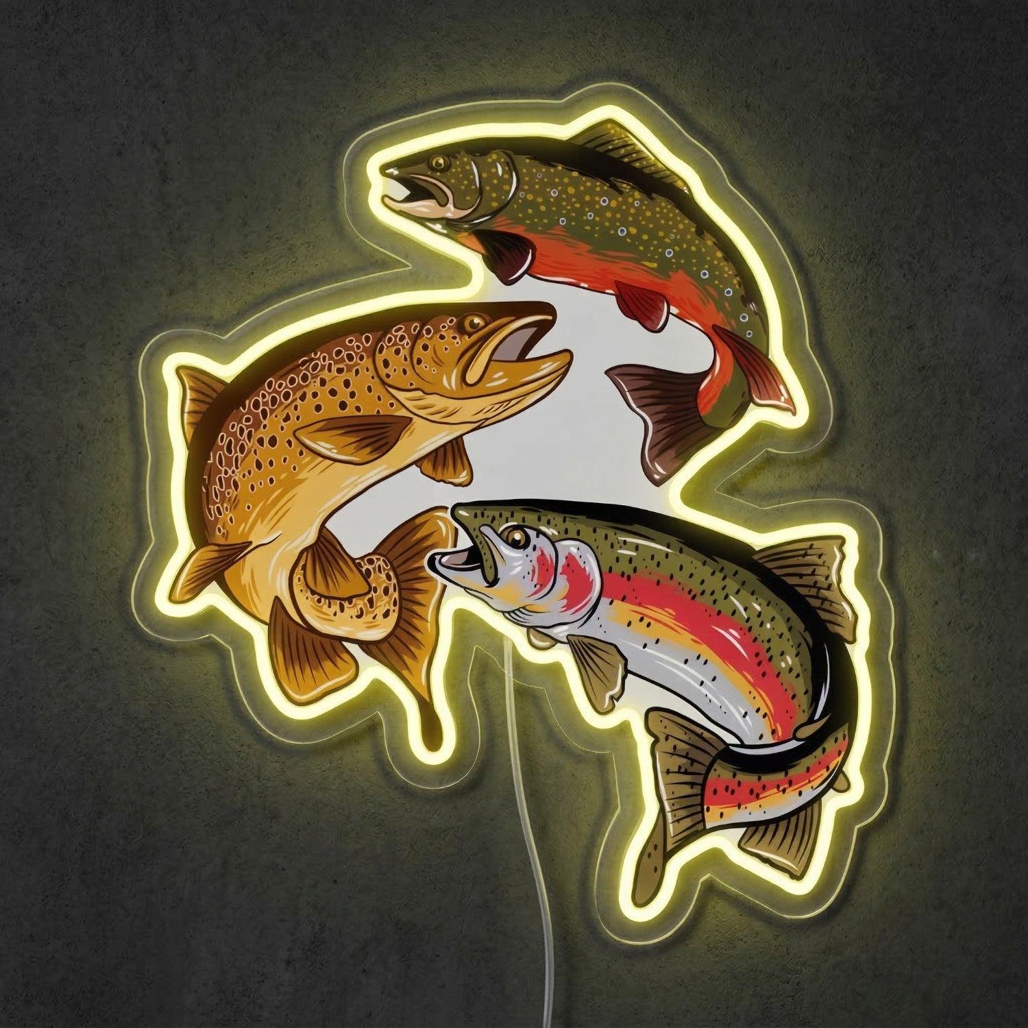 ShineNeon™ Trout Trio LED Neon Sign Rainbow Brown & Brook Trout Fishing Decor USB Power - Shineneon