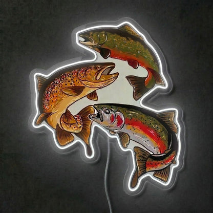 ShineNeon™ Trout Trio LED Neon Sign Rainbow Brown & Brook Trout Fishing Decor USB Power - Shineneon