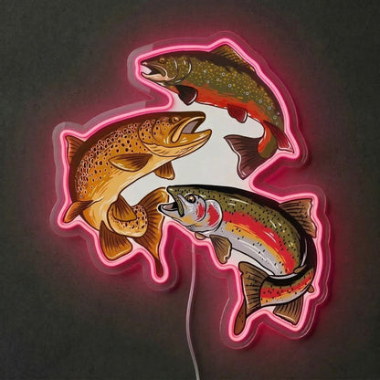 ShineNeon™ Trout Trio LED Neon Sign Rainbow Brown & Brook Trout Fishing Decor USB Power - Shineneon