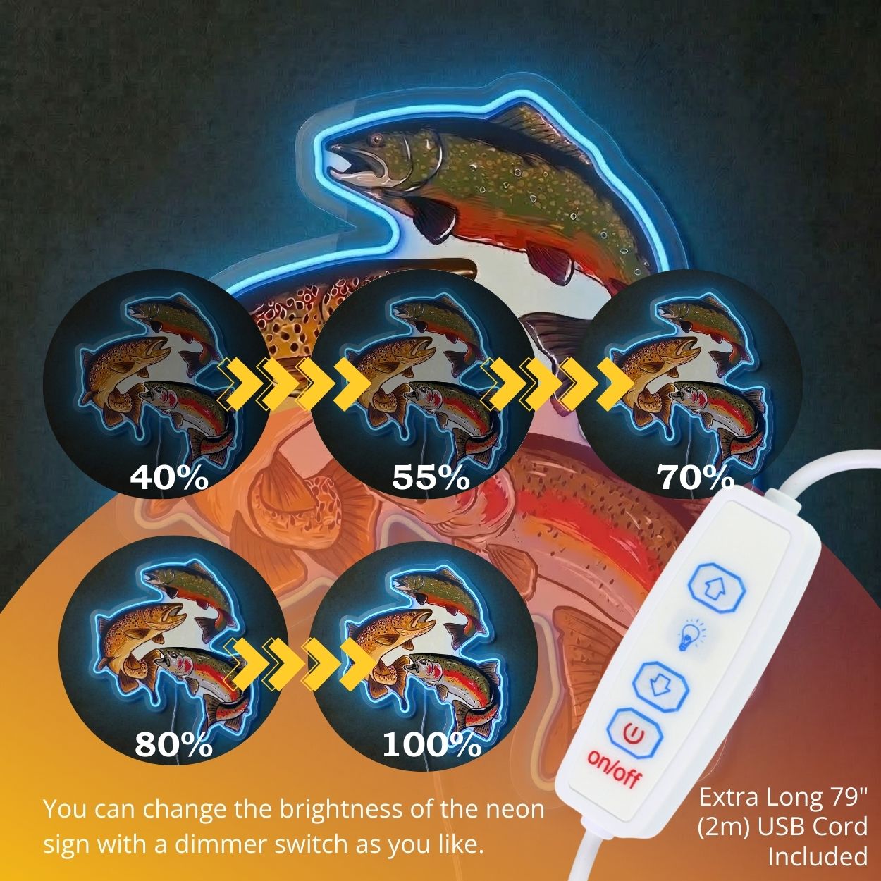 ShineNeon™ Trout Trio LED Neon Sign Rainbow Brown & Brook Trout Fishing Decor USB Power - Shineneon