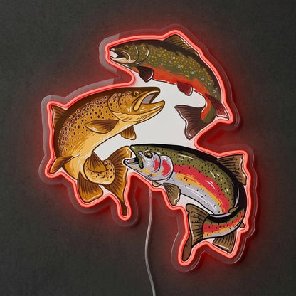 ShineNeon™ Trout Trio LED Neon Sign Rainbow Brown & Brook Trout Fishing Decor USB Power - Shineneon