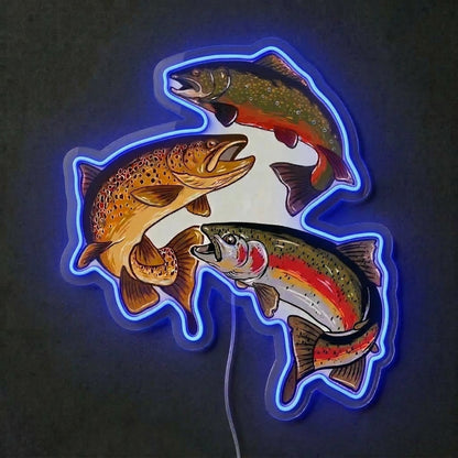 ShineNeon™ Trout Trio LED Neon Sign Rainbow Brown & Brook Trout Fishing Decor USB Power - Shineneon