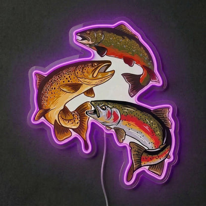 ShineNeon™ Trout Trio LED Neon Sign Rainbow Brown & Brook Trout Fishing Decor USB Power - Shineneon