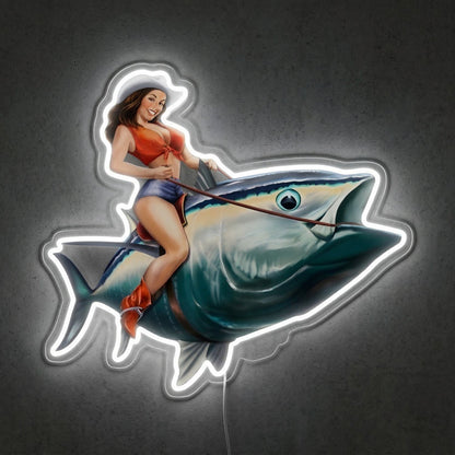 ShineNeon™ Tuna Rodeo Pin - Up Girl Neon Sign Coastal Fishing Wall Decor USB Powered - Shineneon
