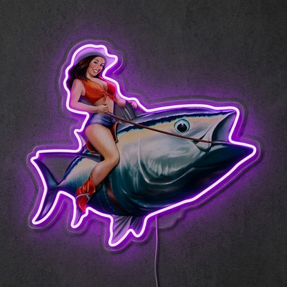 ShineNeon™ Tuna Rodeo Pin - Up Girl Neon Sign Coastal Fishing Wall Decor USB Powered - Shineneon