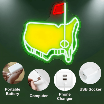 ShineNeon™ USA Golf Map LED Neon Sign | Green & Yellow Sports Man Cave Wall Decor - Shineneon