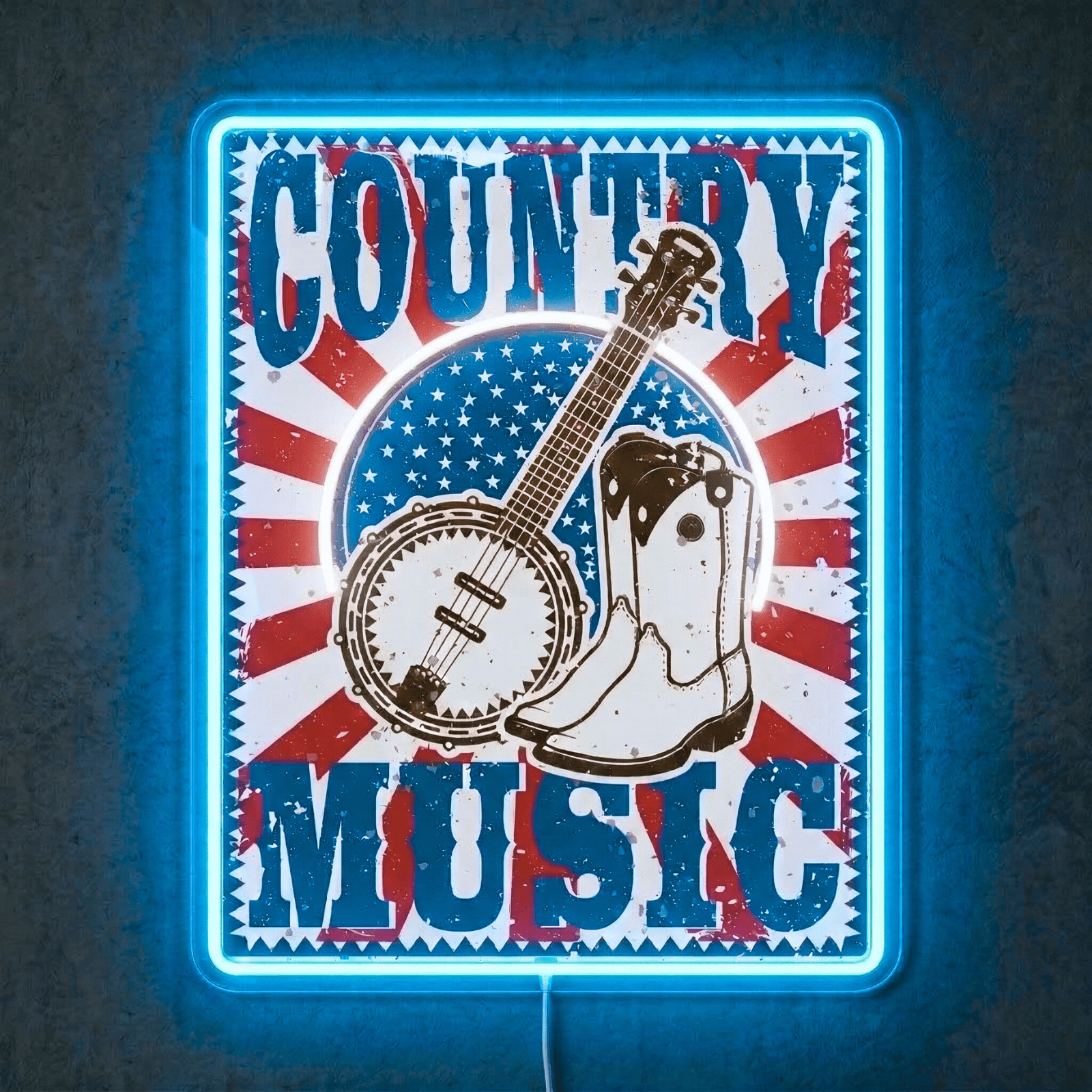 ShineNeon™ Vintage Country Music Banjo LED Neon Sign Rustic Americana Wall Art USB Power - Shineneon