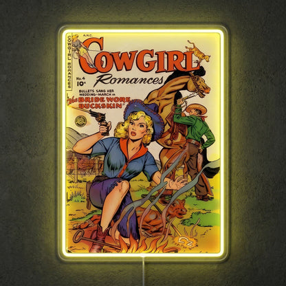 ShineNeon™ Vintage Cowgirl Romances Neon Sign Retro Comic Book Wall Art USB Powered Sign - Shineneon