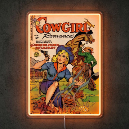 ShineNeon™ Vintage Cowgirl Romances Neon Sign Retro Comic Book Wall Art USB Powered Sign - Shineneon