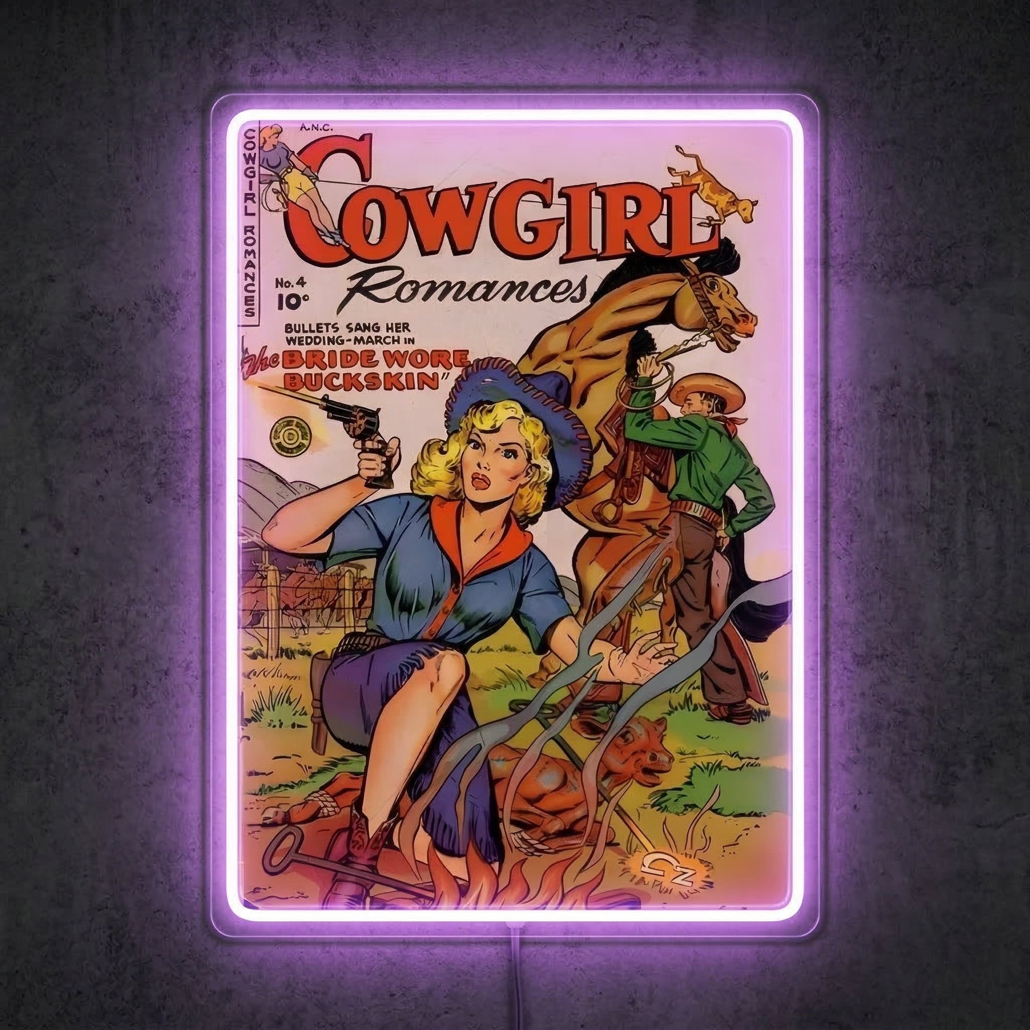 ShineNeon™ Vintage Cowgirl Romances Neon Sign Retro Comic Book Wall Art USB Powered Sign - Shineneon