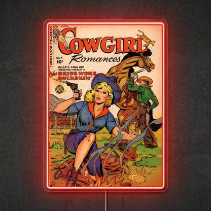 ShineNeon™ Vintage Cowgirl Romances Neon Sign Retro Comic Book Wall Art USB Powered Sign - Shineneon