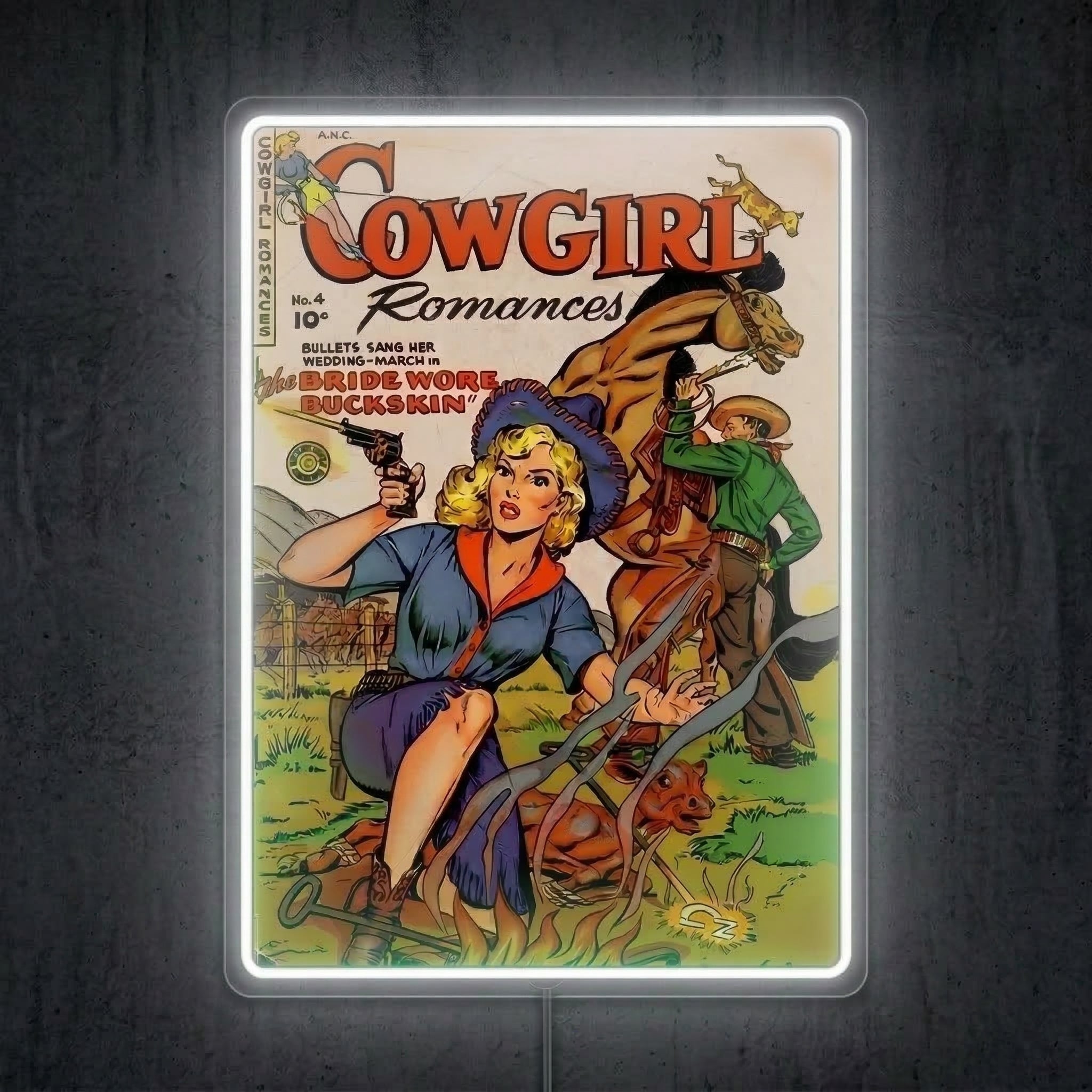 ShineNeon™ Vintage Cowgirl Romances Neon Sign Retro Comic Book Wall Art USB Powered Sign - Shineneon