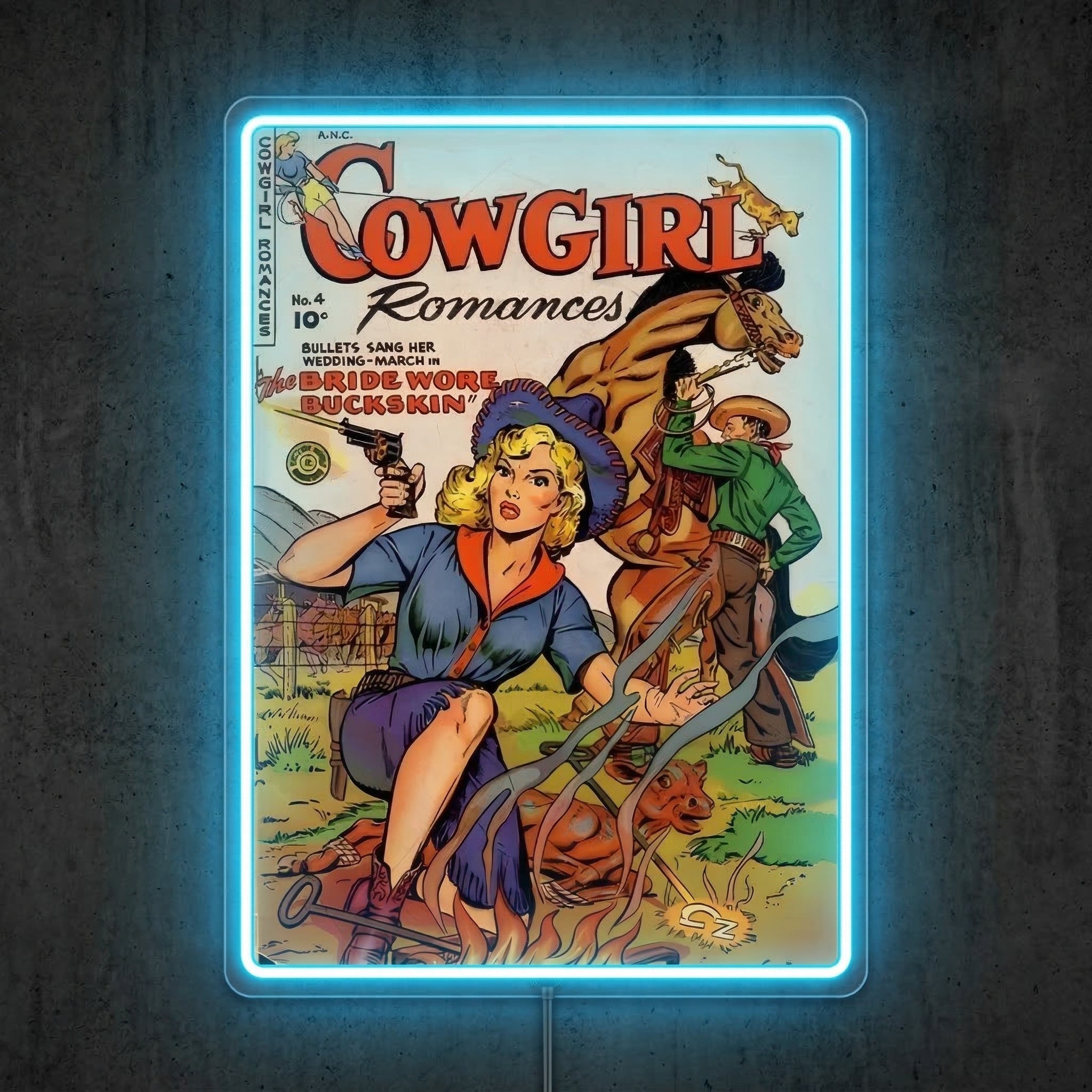 ShineNeon™ Vintage Cowgirl Romances Neon Sign Retro Comic Book Wall Art USB Powered Sign - Shineneon