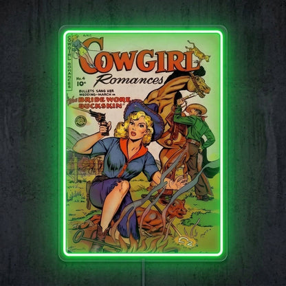 ShineNeon™ Vintage Cowgirl Romances Neon Sign Retro Comic Book Wall Art USB Powered Sign - Shineneon