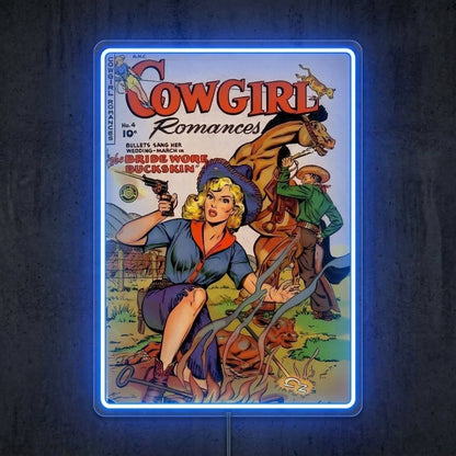 ShineNeon™ Vintage Cowgirl Romances Neon Sign Retro Comic Book Wall Art USB Powered Sign - Shineneon