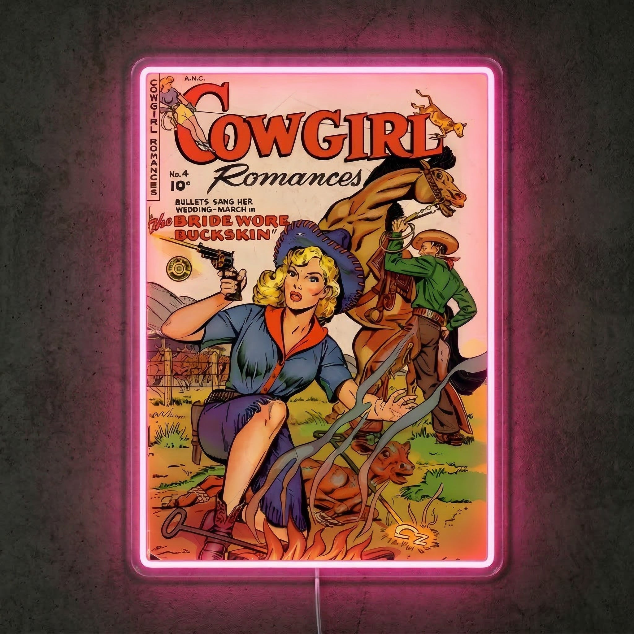 ShineNeon™ Vintage Cowgirl Romances Neon Sign Retro Comic Book Wall Art USB Powered Sign - Shineneon