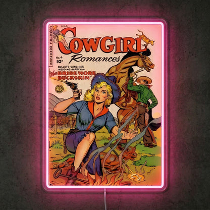 ShineNeon™ Vintage Cowgirl Romances Neon Sign Retro Comic Book Wall Art USB Powered Sign - Shineneon