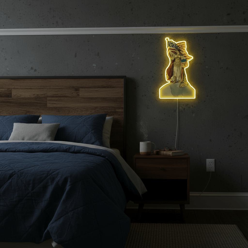 ShineNeon™ Vintage Lady Liberty American Flag LED Neon Sign - Patriotic Wall Art Decor - Shineneon