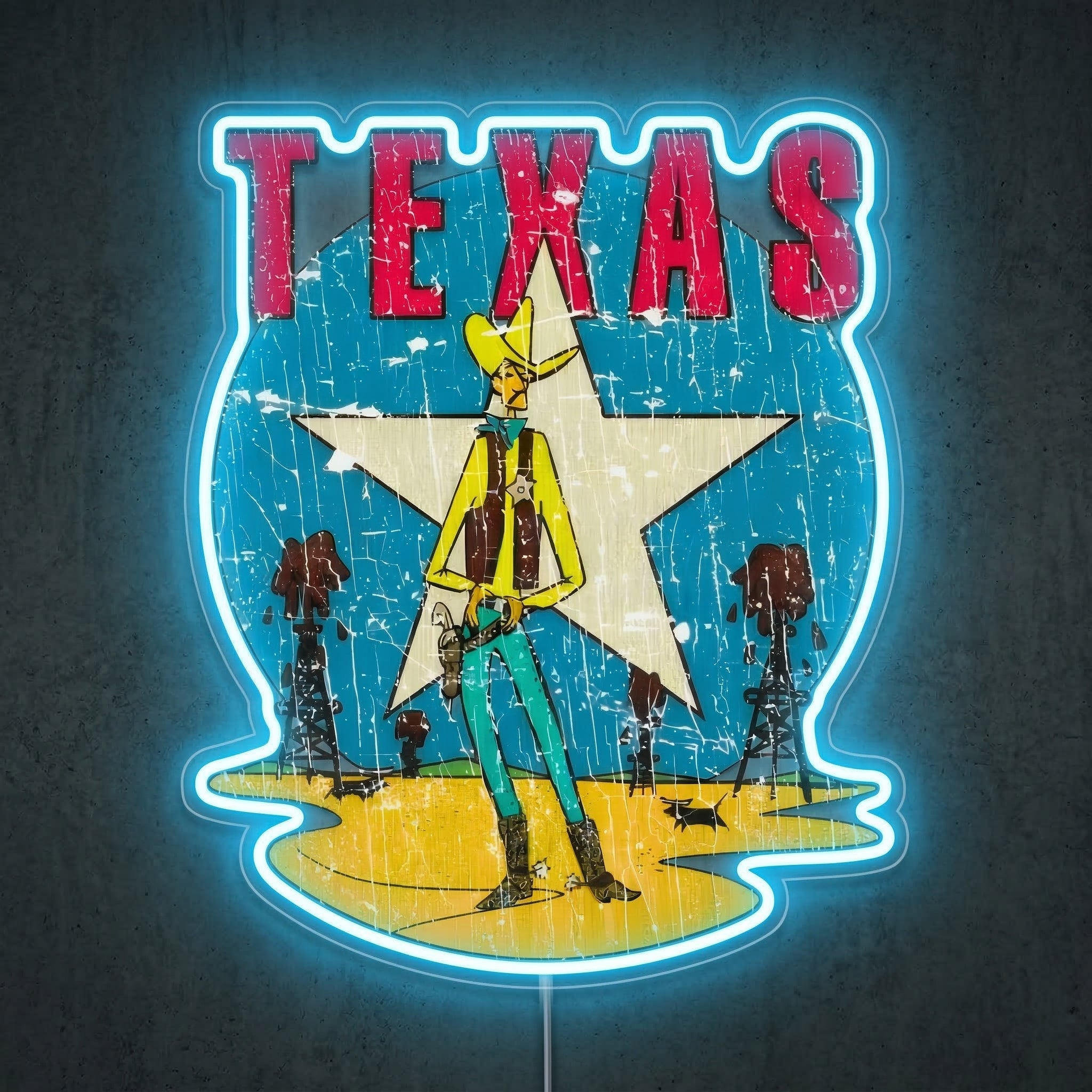 ShineNeon™ Vintage Lone Star Texas Cowboy LED Neon Sign Wall Art USB Powered - Shineneon