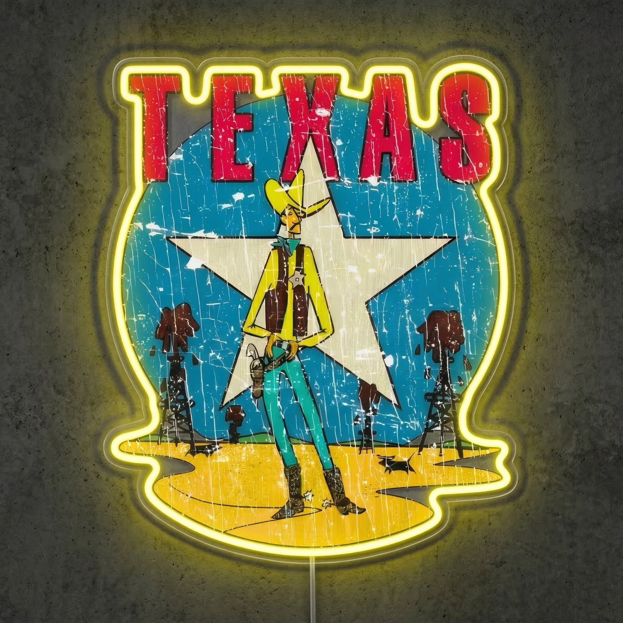 ShineNeon™ Vintage Lone Star Texas Cowboy LED Neon Sign Wall Art USB Powered - Shineneon