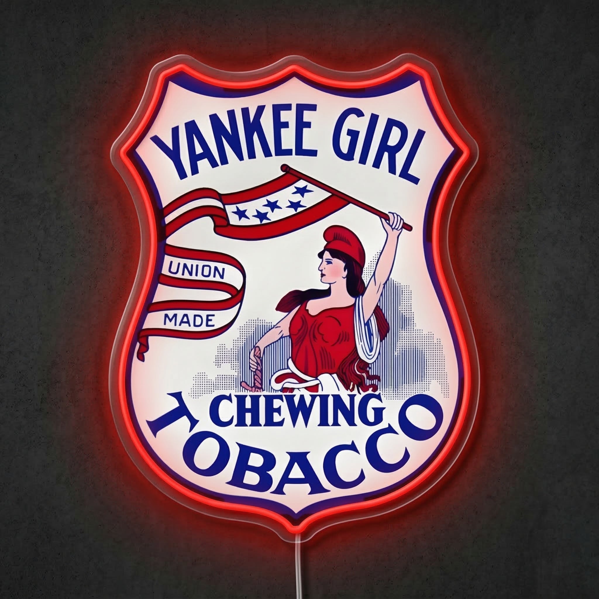 ShineNeon™ Vintage Yankee Girl Chewing Tobacco Neon Sign Patriotic Union Made Decor USB Power - Shineneon