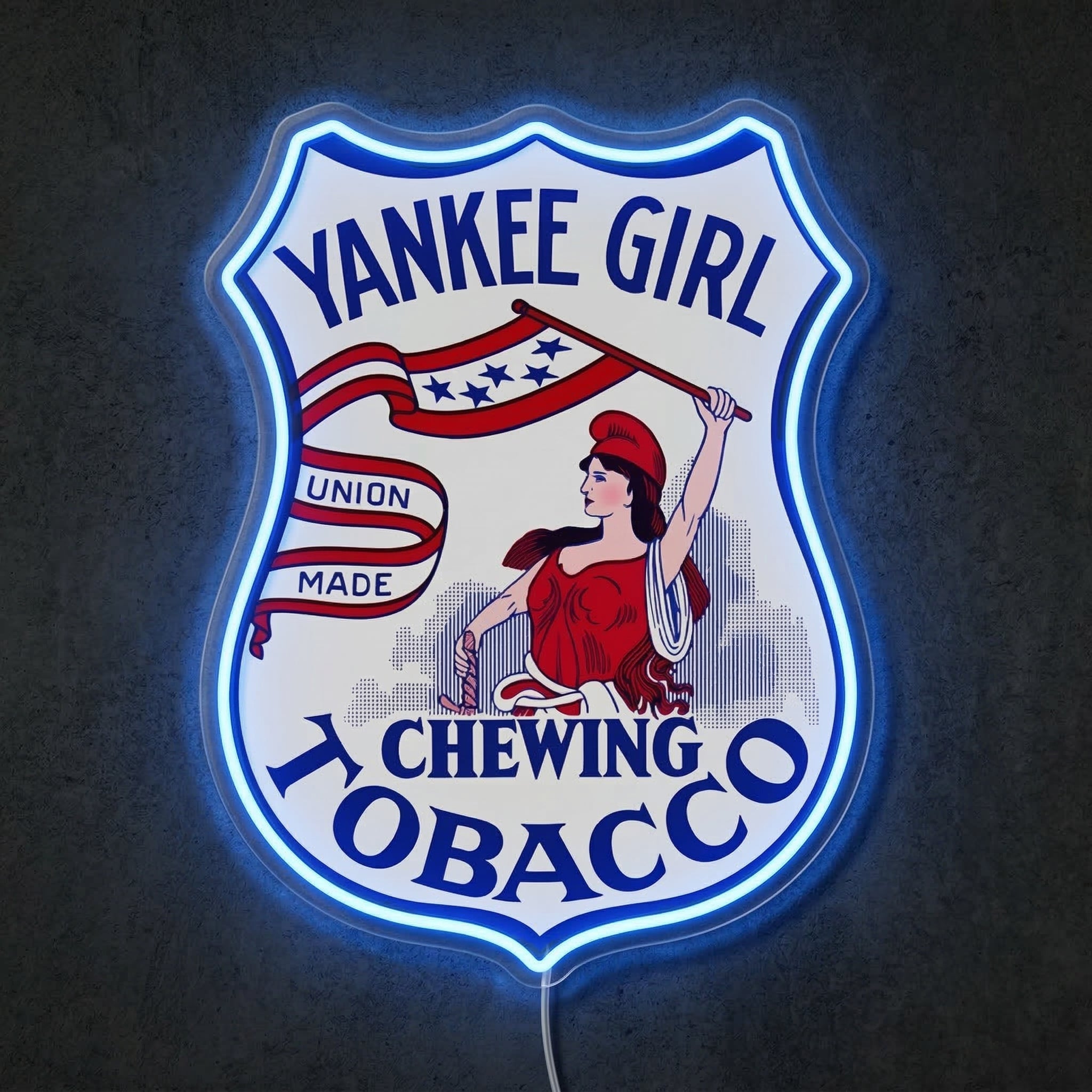 ShineNeon™ Vintage Yankee Girl Chewing Tobacco Neon Sign Patriotic Union Made Decor USB Power - Shineneon