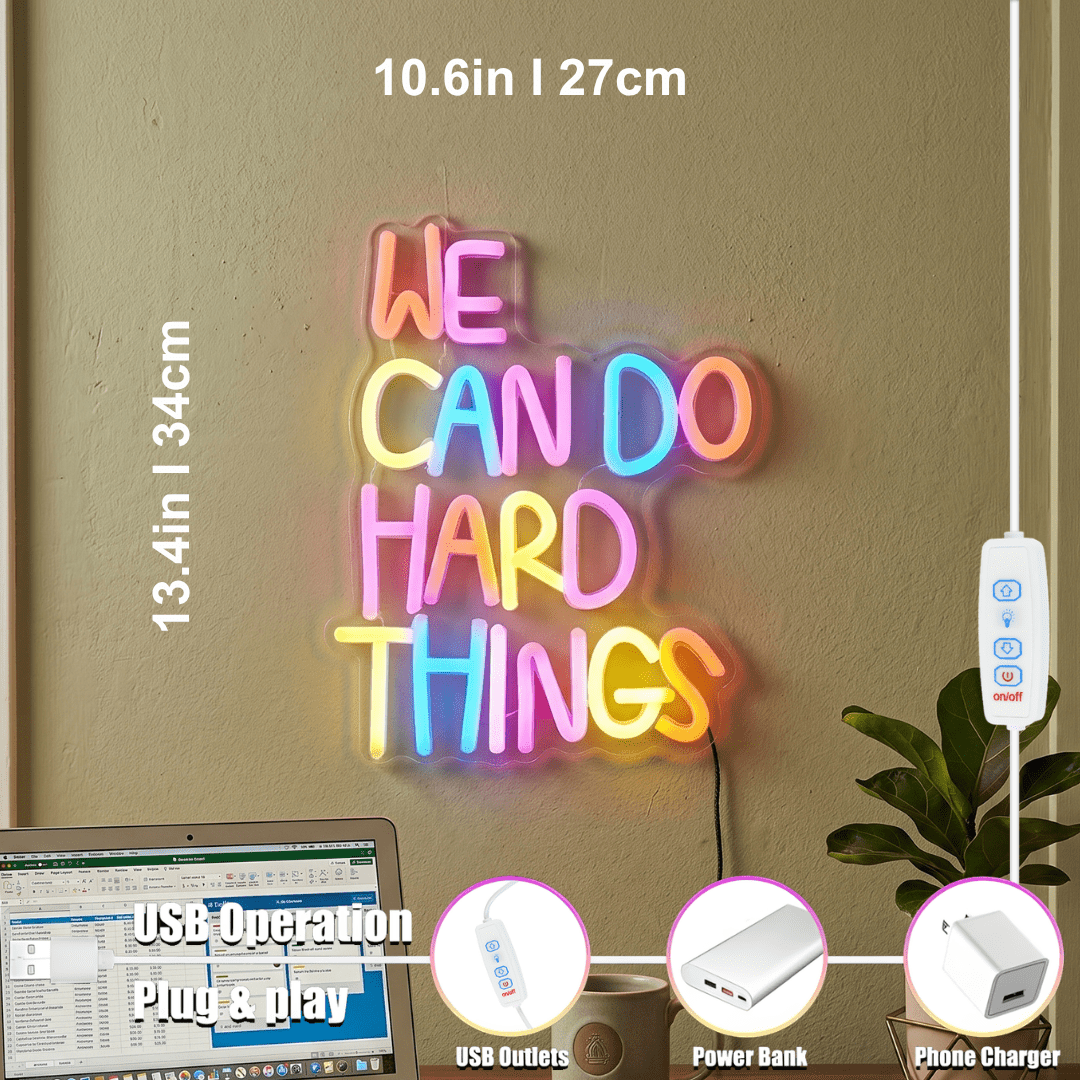 ShineNeon™ We Can Do Hard Things Colorful LED Sign - Motivational Desk Decor - Shineneon