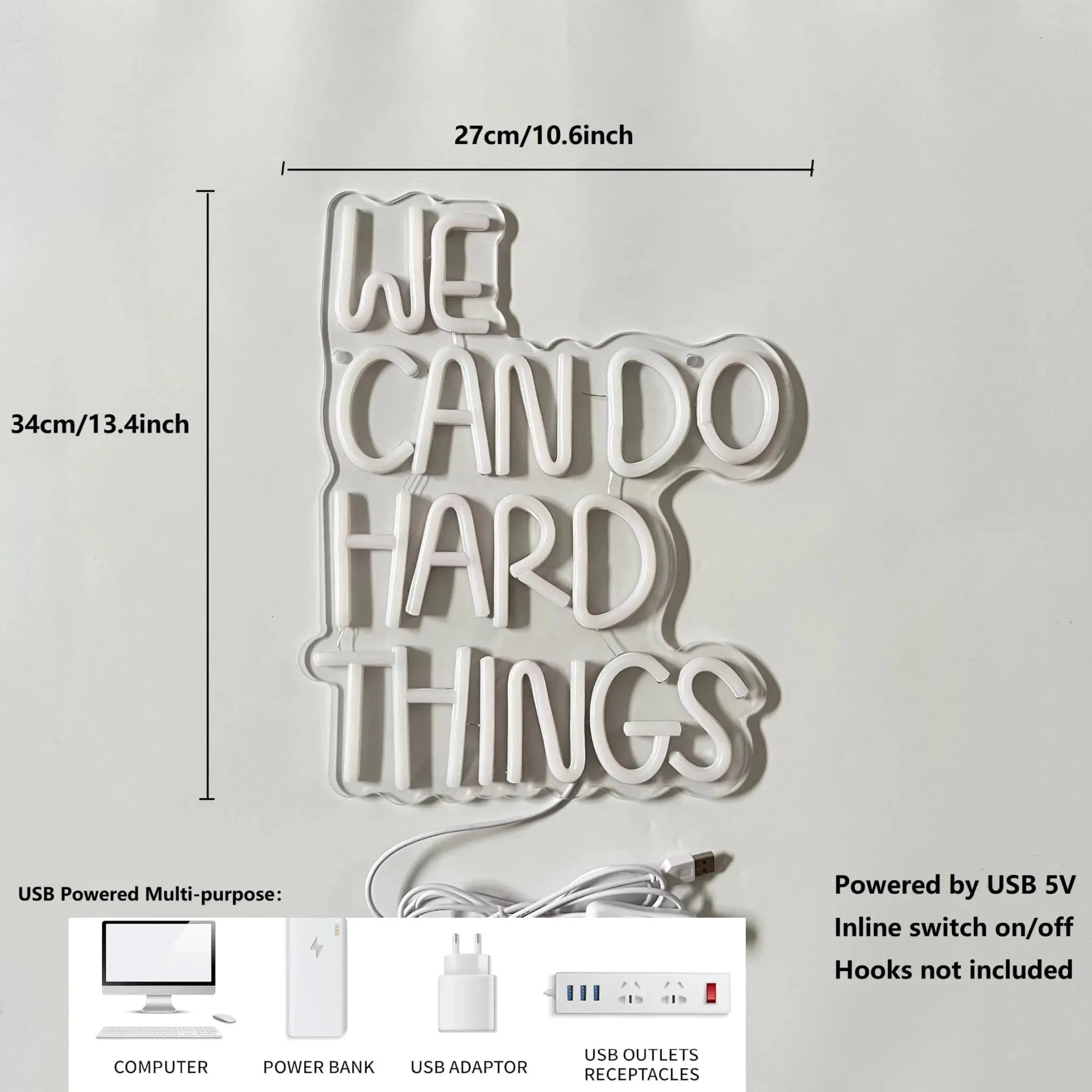 ShineNeon™ We Can Do Hard Things Colorful LED Sign - Motivational Desk Decor - Shineneon