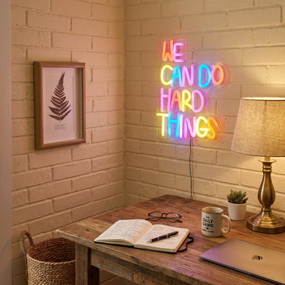 ShineNeon™ We Can Do Hard Things Colorful LED Sign - Motivational Desk Decor - Shineneon