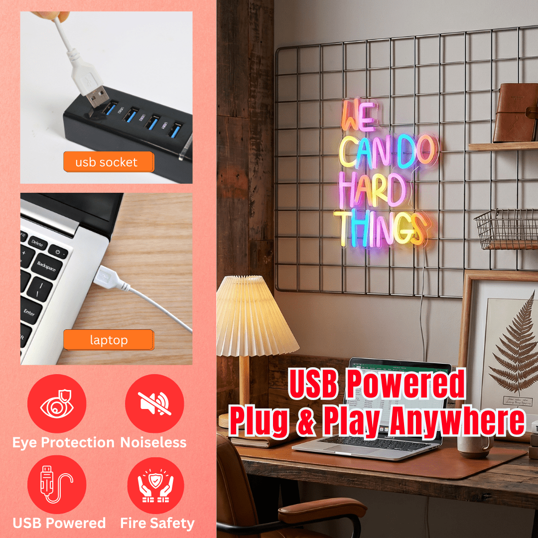 ShineNeon™ We Can Do Hard Things Colorful LED Sign - Motivational Desk Decor - Shineneon