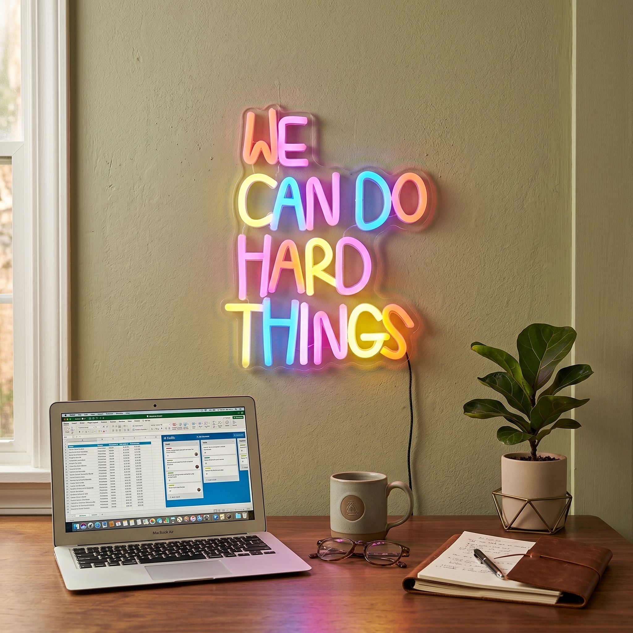 ShineNeon™ We Can Do Hard Things Colorful LED Sign - Motivational Desk Decor - Shineneon