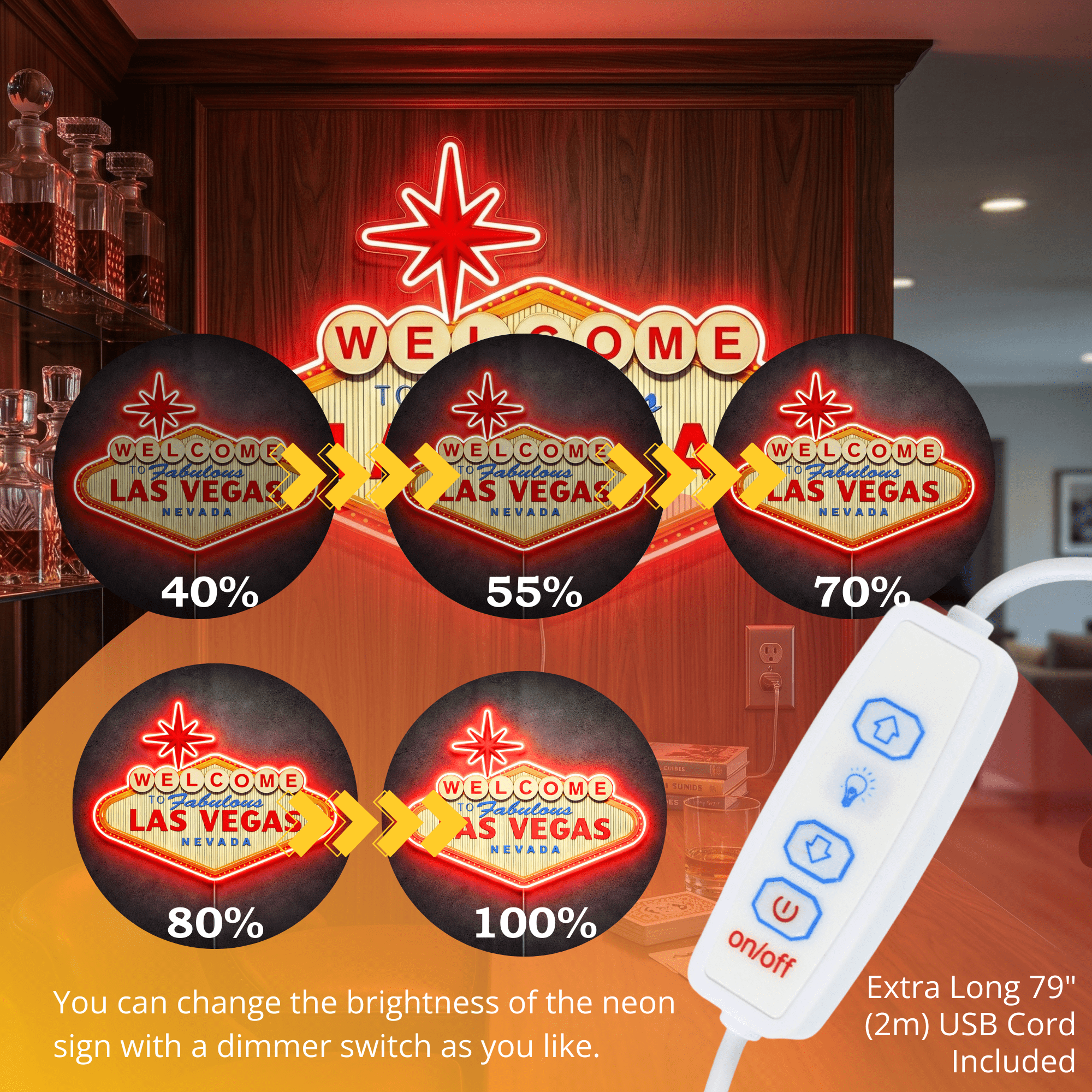 ShineNeon™ Welcome to Fabulous Las Vegas LED Neon Sign - Nevada Landmark Decor USB Powered - Shineneon