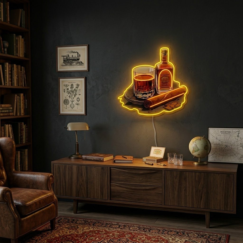 ShineNeon™ Whiskey Glass And Lit Cigar Lounge Neon Sign USB Power - Shineneon