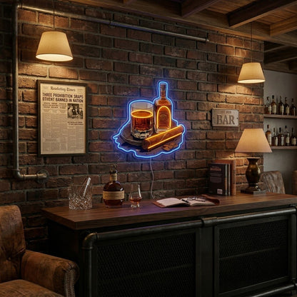ShineNeon™ Whiskey Glass And Lit Cigar Lounge Neon Sign USB Power - Shineneon