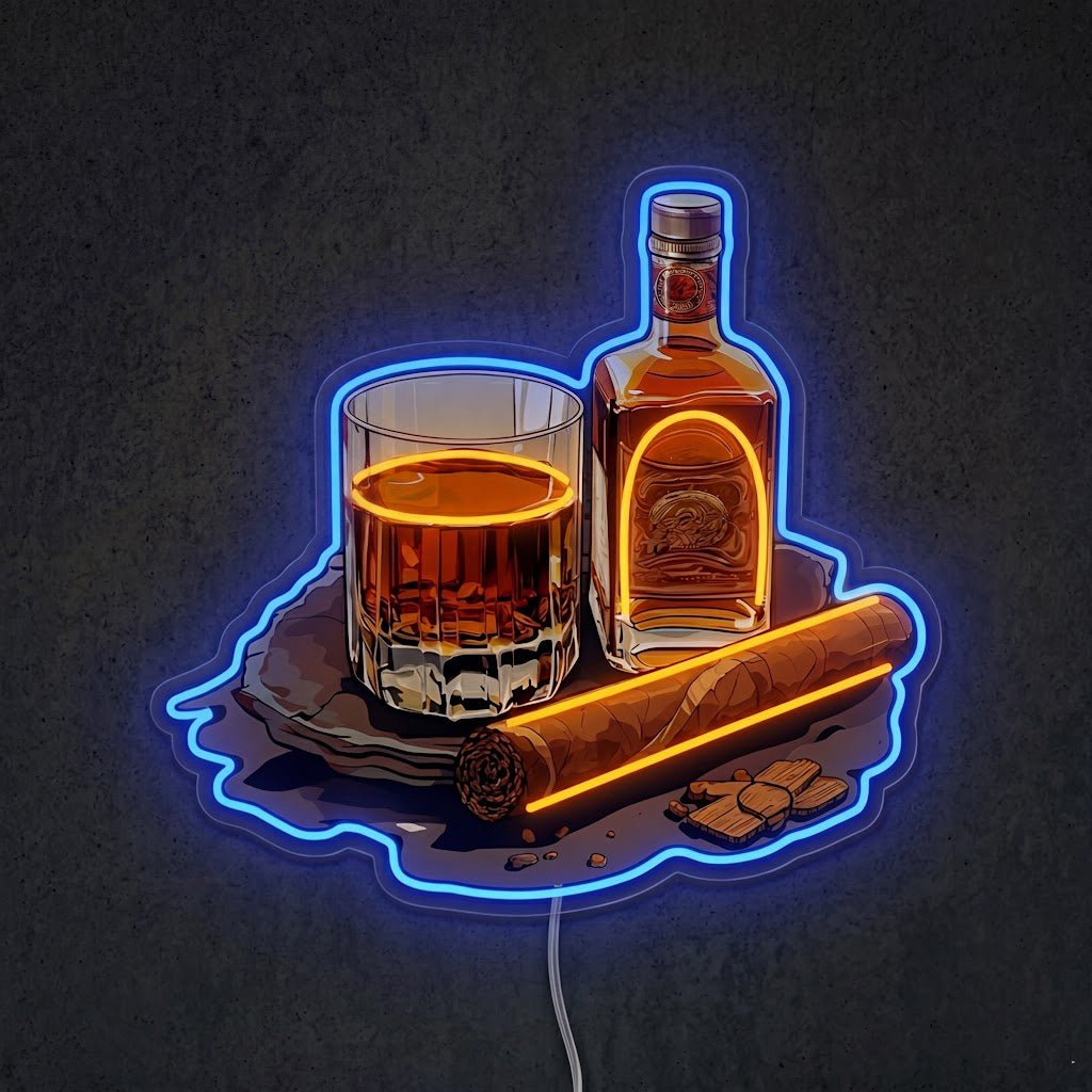 ShineNeon™ Whiskey Glass And Lit Cigar Lounge Neon Sign USB Power - Shineneon