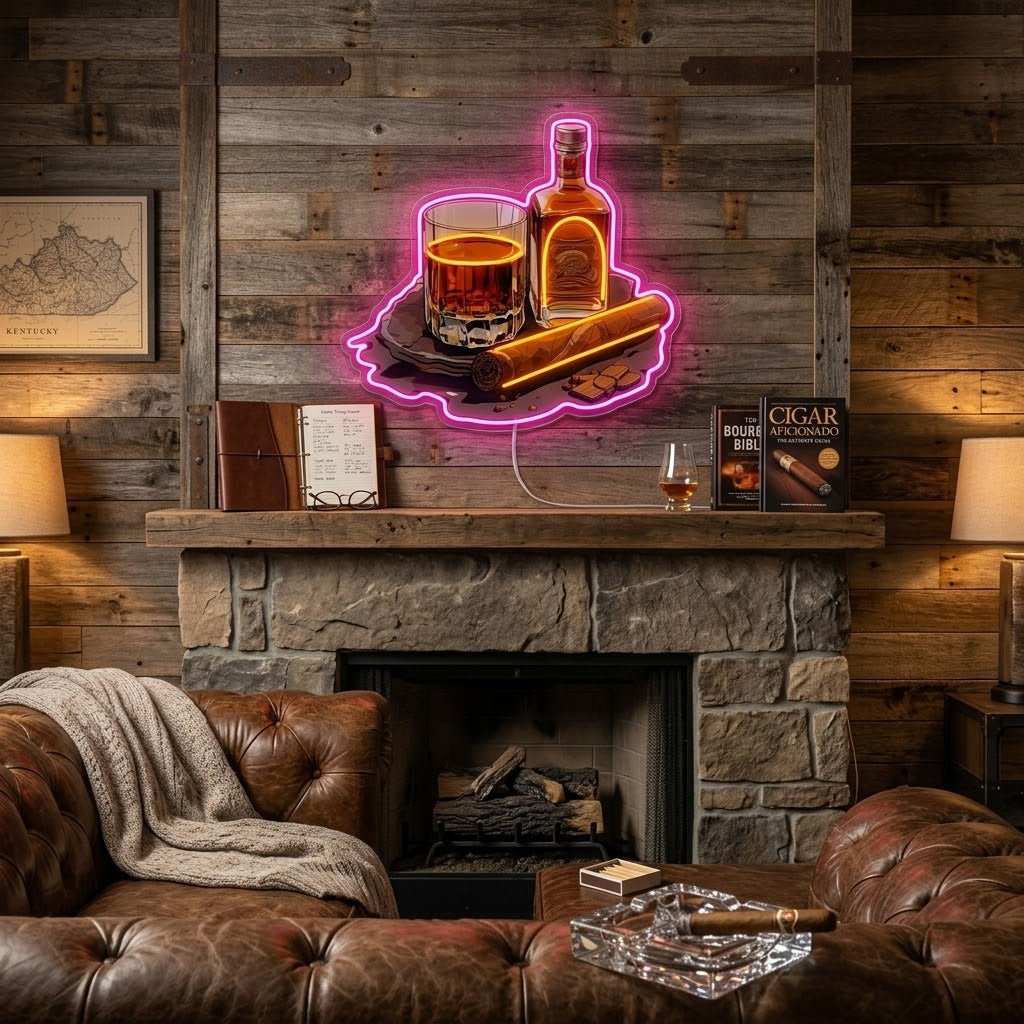 ShineNeon™ Whiskey Glass And Lit Cigar Lounge Neon Sign USB Power - Shineneon
