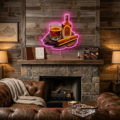 ShineNeon™ Whiskey Glass And Lit Cigar Lounge Neon Sign USB Power - Shineneon