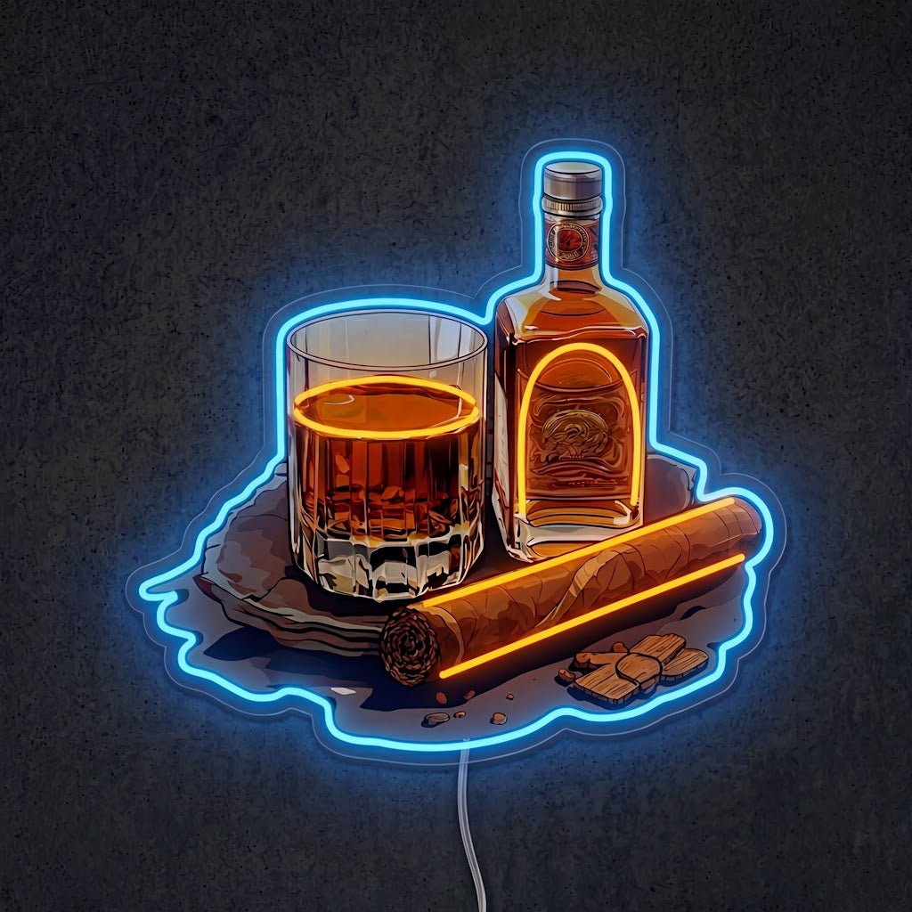 ShineNeon™ Whiskey Glass And Lit Cigar Lounge Neon Sign USB Power - Shineneon