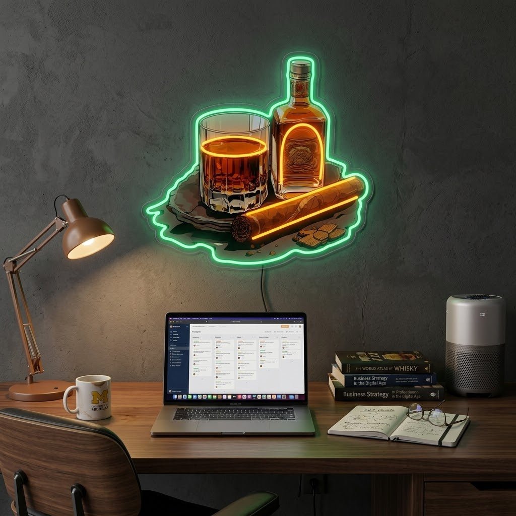 ShineNeon™ Whiskey Glass And Lit Cigar Lounge Neon Sign USB Power - Shineneon